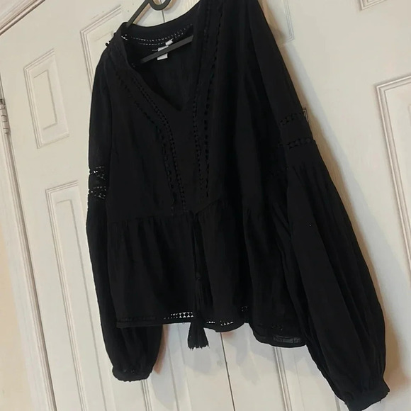 Gap Black boho crotchet ballon sleeves blouse Sz S - Picture 4 of 14